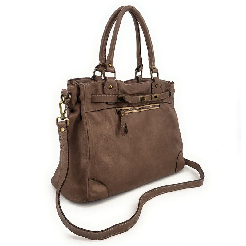 Sac cabas en cuir vintage MISS JEANNE Moka