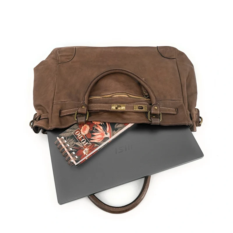 Sac cabas en cuir vintage MISS JEANNE Moka