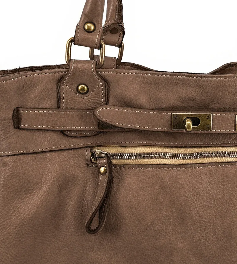 Sac cabas en cuir vintage MISS JEANNE Moka