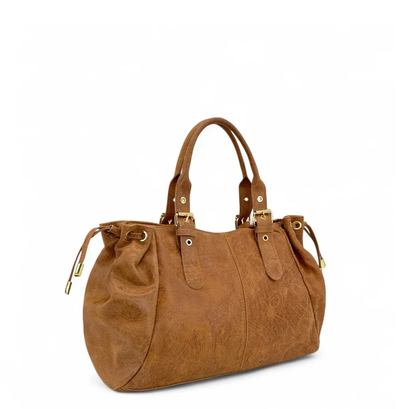 Sac bowling en cuir brossé PRINCESSE BROSSEE XL Marron camel