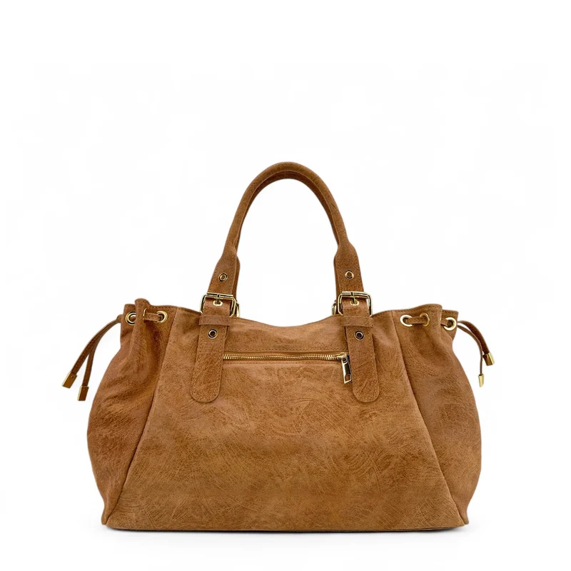 Sac bowling en cuir brossé PRINCESSE BROSSEE XL Marron camel