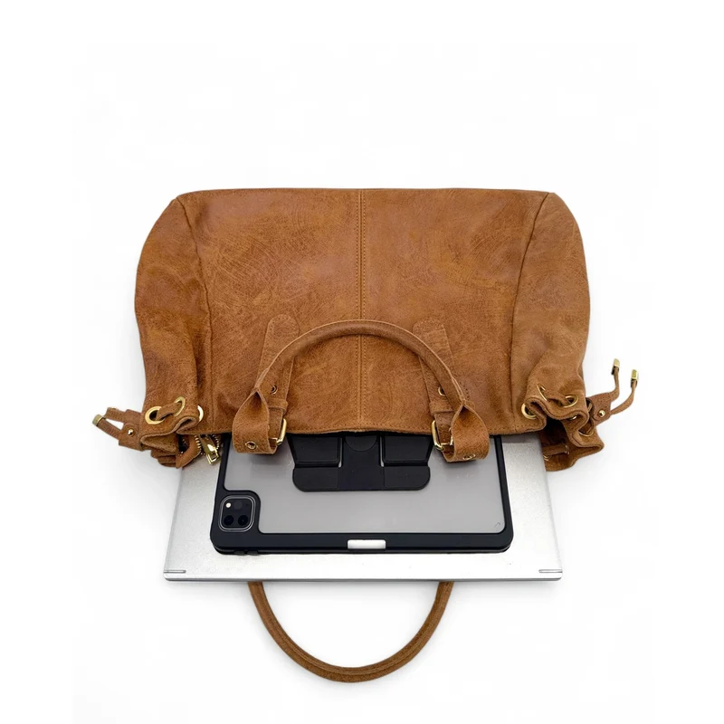 Sac bowling en cuir brossé PRINCESSE BROSSEE XL Marron camel