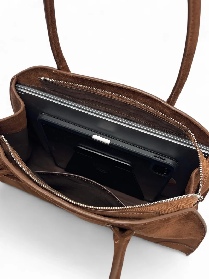 Sac cabas en daim CONSTANCE Châtaigne