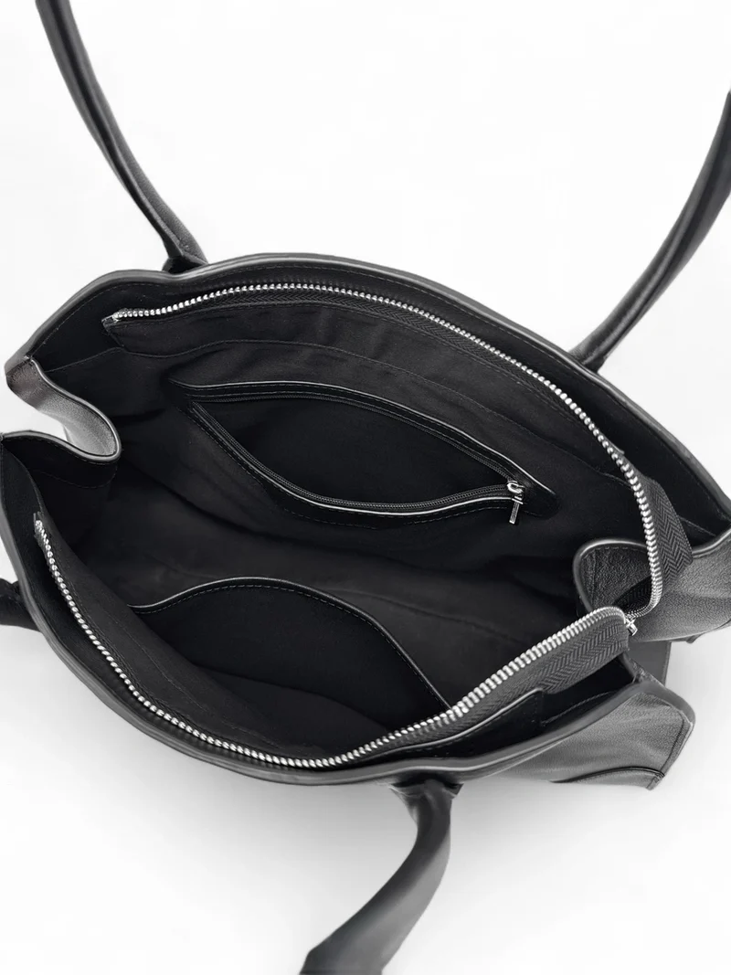Sac cabas en cuir lisse CONSTANCE Noir