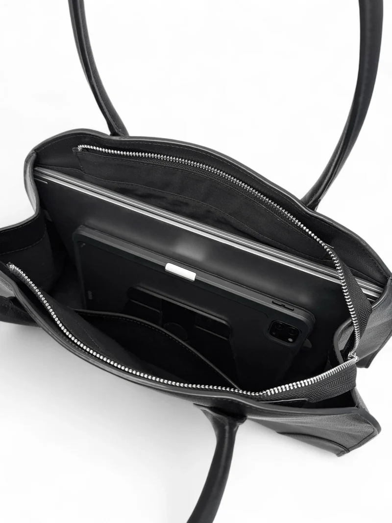 Sac cabas en cuir lisse CONSTANCE Noir