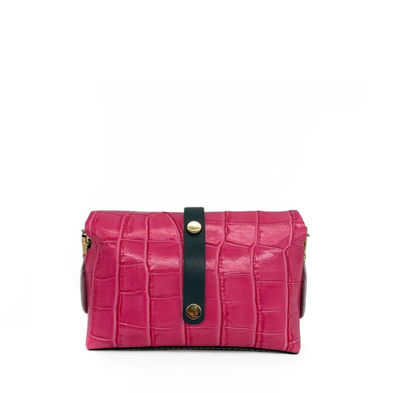 Mini sac à main en cuir à motif façon croco CANDY CRUSH Rose fuchsia et Vert anglais