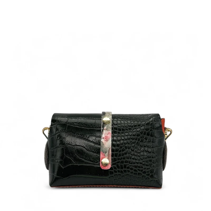 Mini sac à main en cuir à motif façon croco CANDY CRUSH Noir et Bleu