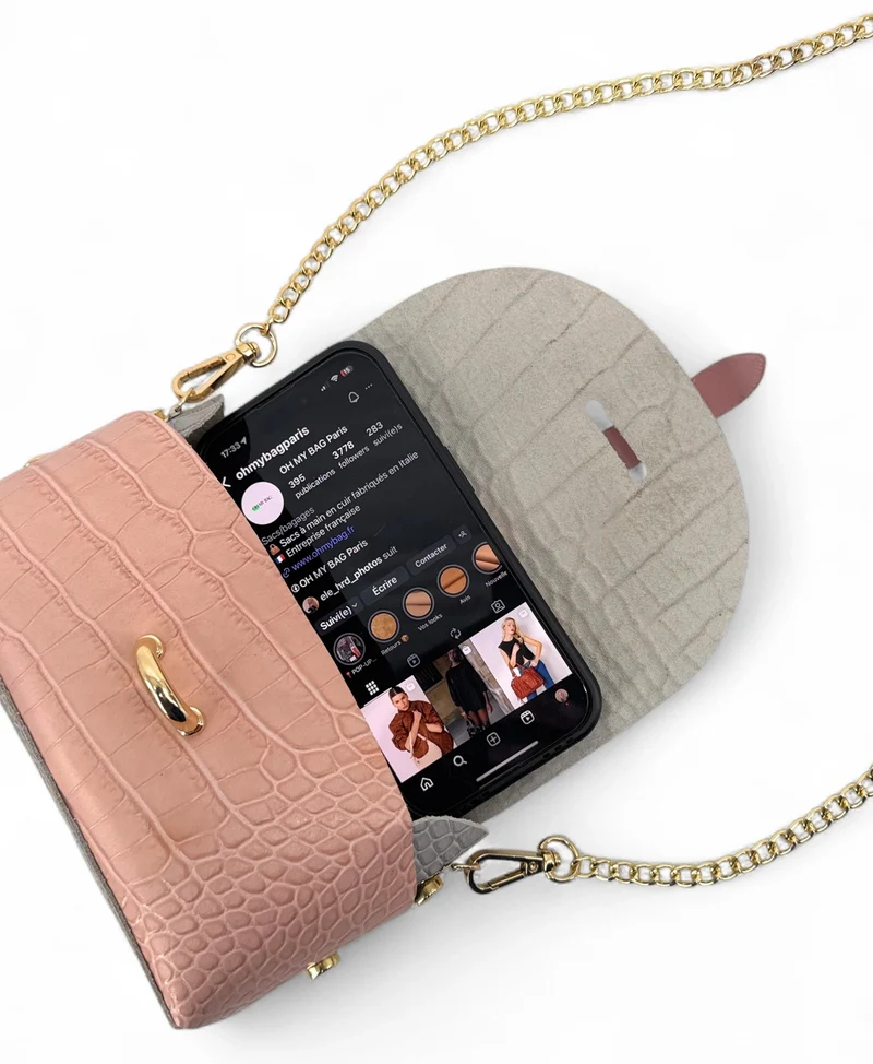 Mini sac à main en cuir à motif façon croco CANDY CRUSH Rose nude
