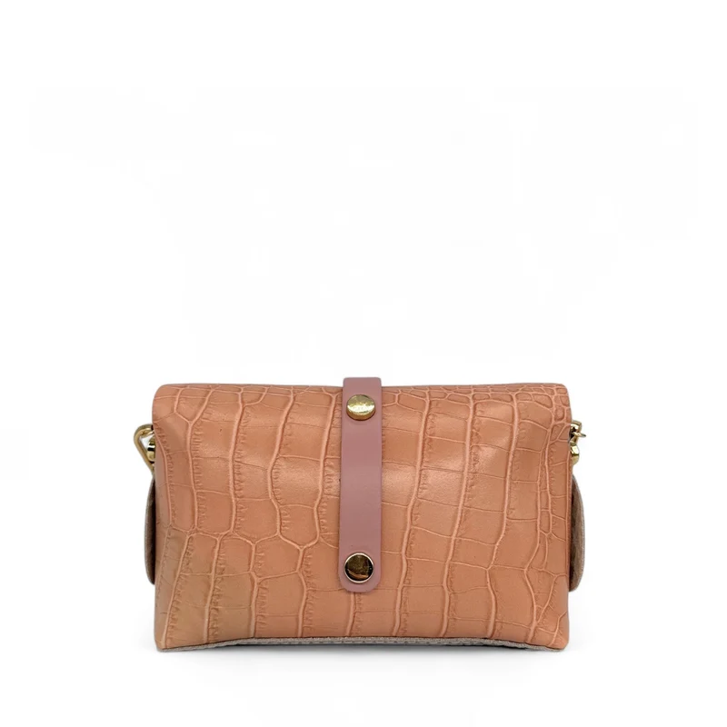 Mini sac à main en cuir à motif façon croco CANDY CRUSH Rose nude