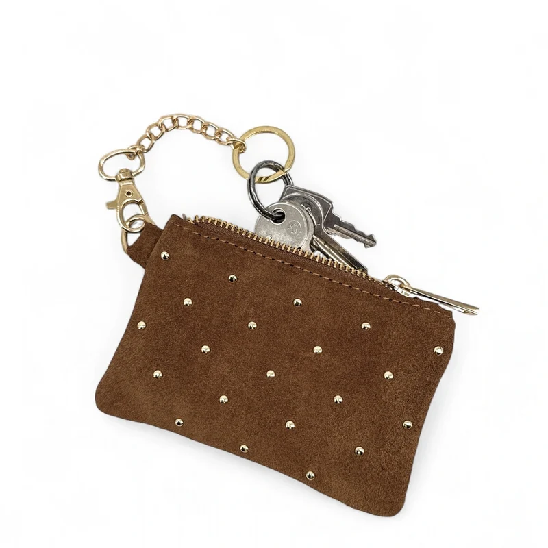 Porte-monnaie en daim TINY DOTS Marron Cannelle
