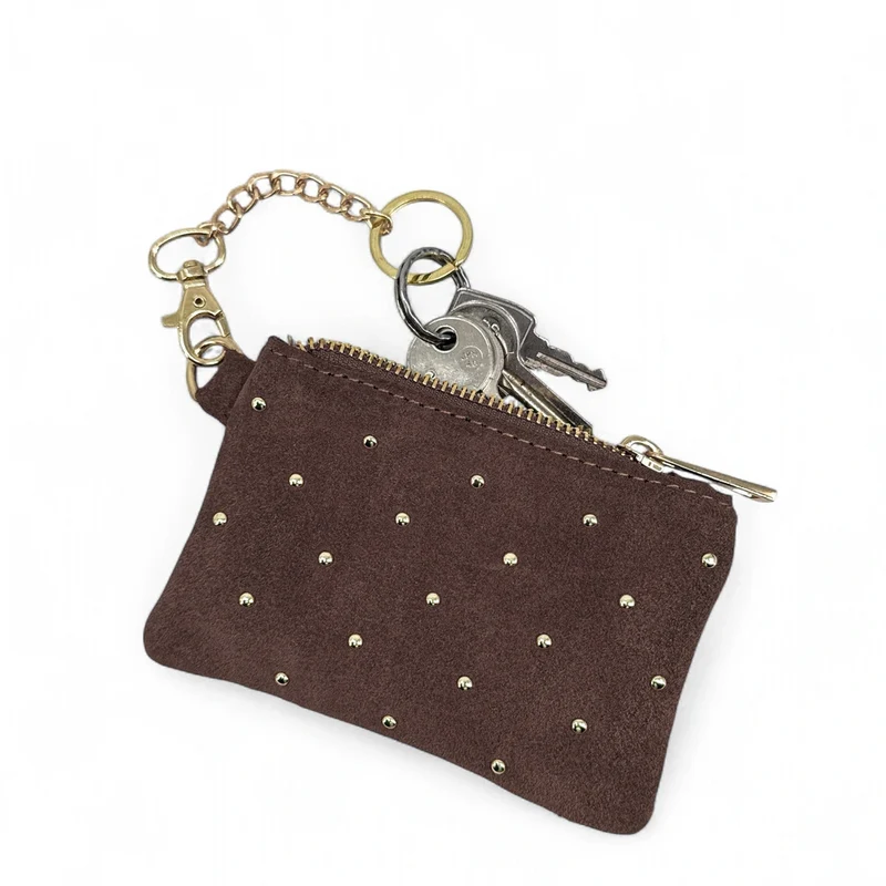 Porte-monnaie en daim TINY DOTS Marron Chocolat