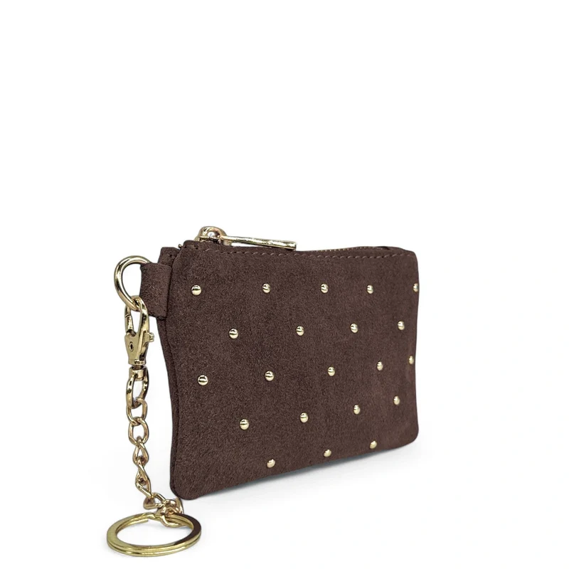 Porte-monnaie en daim TINY DOTS Marron Chocolat