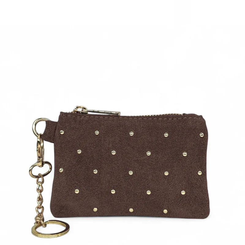 Porte-monnaie en daim TINY DOTS Marron Chocolat