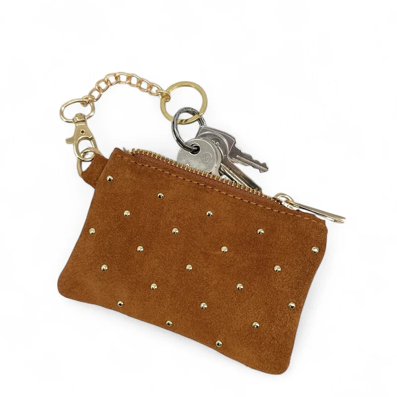 Porte-monnaie en daim TINY DOTS Marron camel foncé