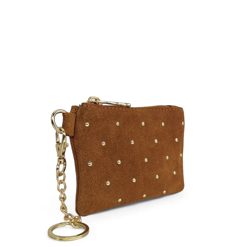 Porte-monnaie en daim TINY DOTS Marron camel foncé