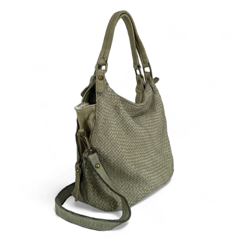 Sac à main en cuir vintage tressé BRISBANE Vert amande