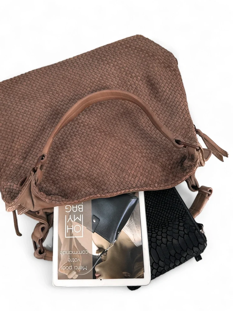 Sac à main en cuir vintage tressé BRISBANE Mocha mousse
