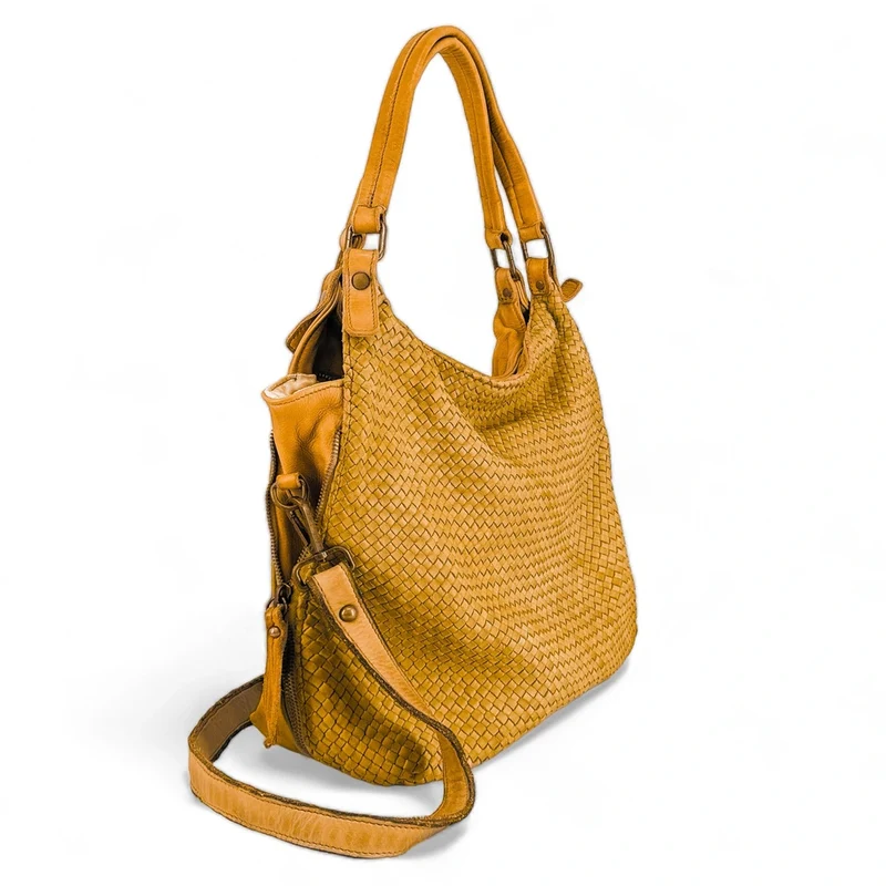 Sac à main en cuir vintage tressé BRISBANE Jaune tournesol