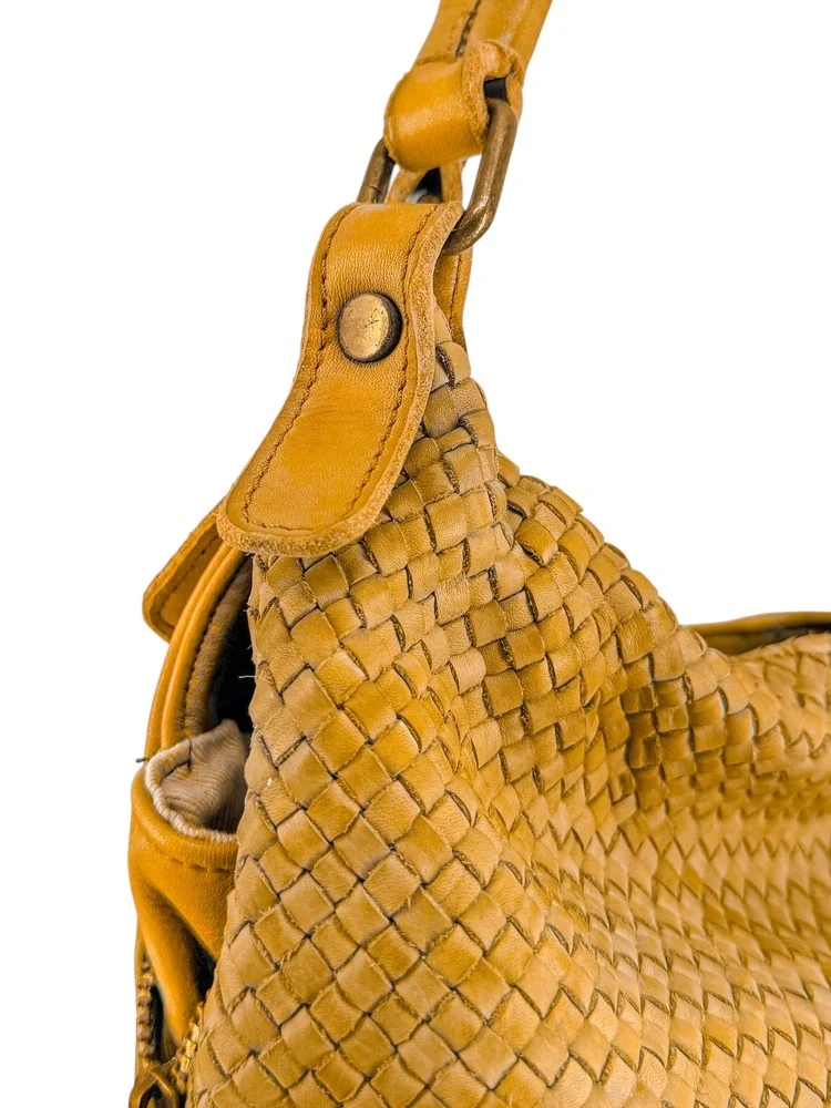 Sac à main en cuir vintage tressé BRISBANE Jaune tournesol