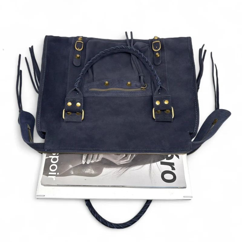 Grand sac à main en daim STORM SUEDE XL Bleu marine