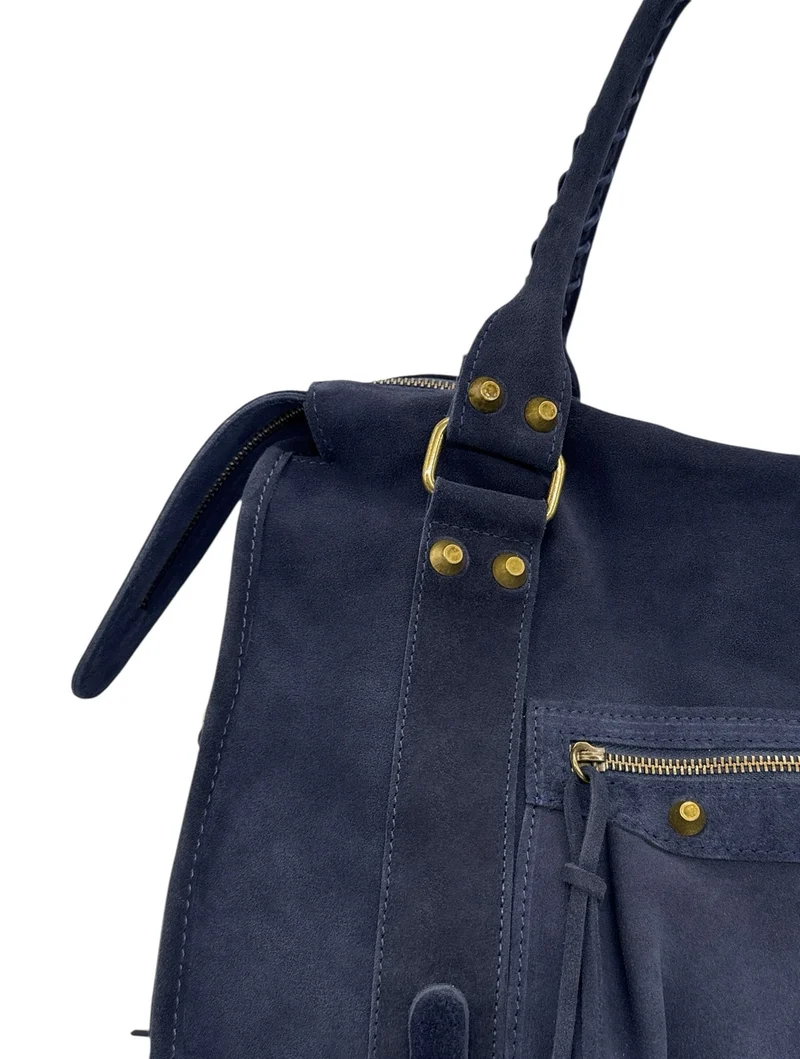 Grand sac à main en daim STORM SUEDE XL Bleu marine