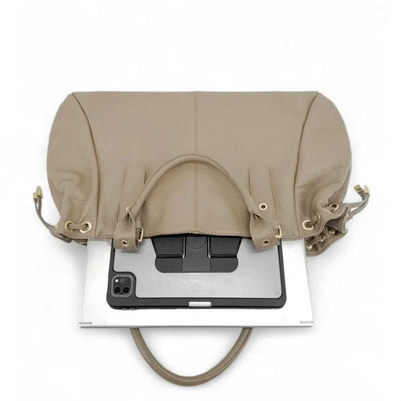 Sac bowling en cuir grainé PRINCESSE XL Taupe