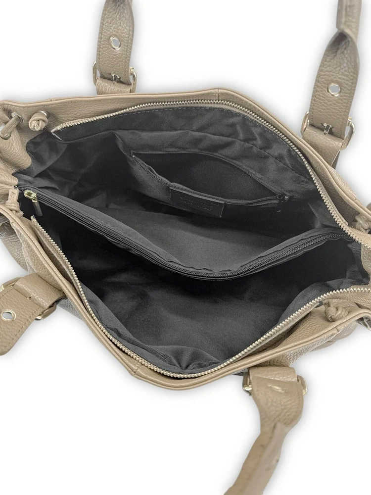 Sac bowling en cuir grainé PRINCESSE XL Taupe
