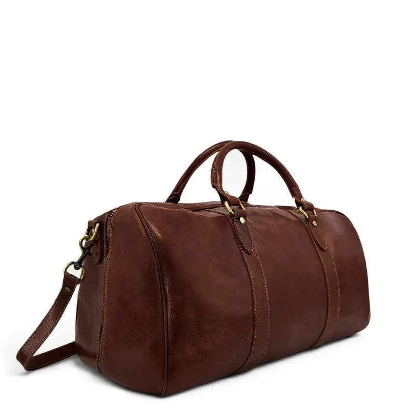 Sac de voyage en cuir lisse KALAHARI Marron châtaigne
