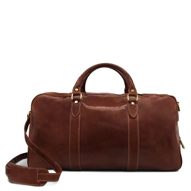 Sac de voyage en cuir lisse KALAHARI Marron châtaigne