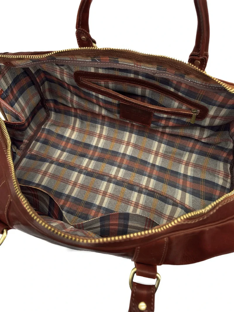 Sac de voyage en cuir lisse KALAHARI Marron châtaigne