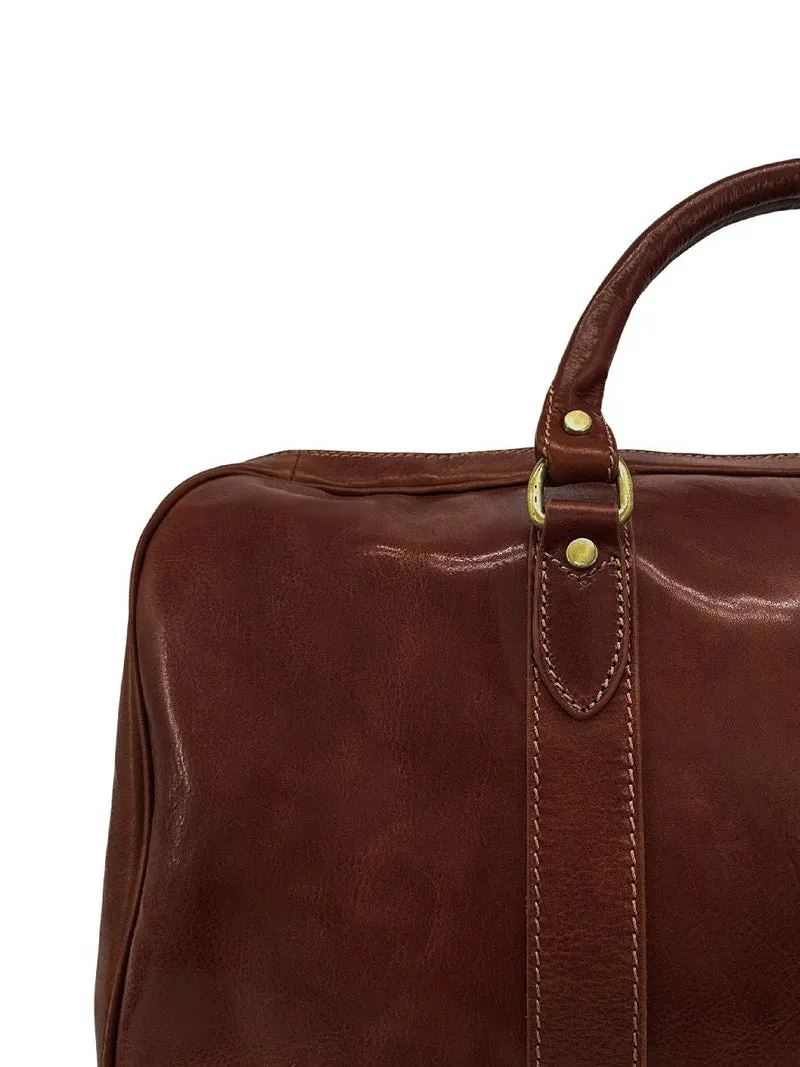 Sac de voyage en cuir lisse KALAHARI Marron châtaigne