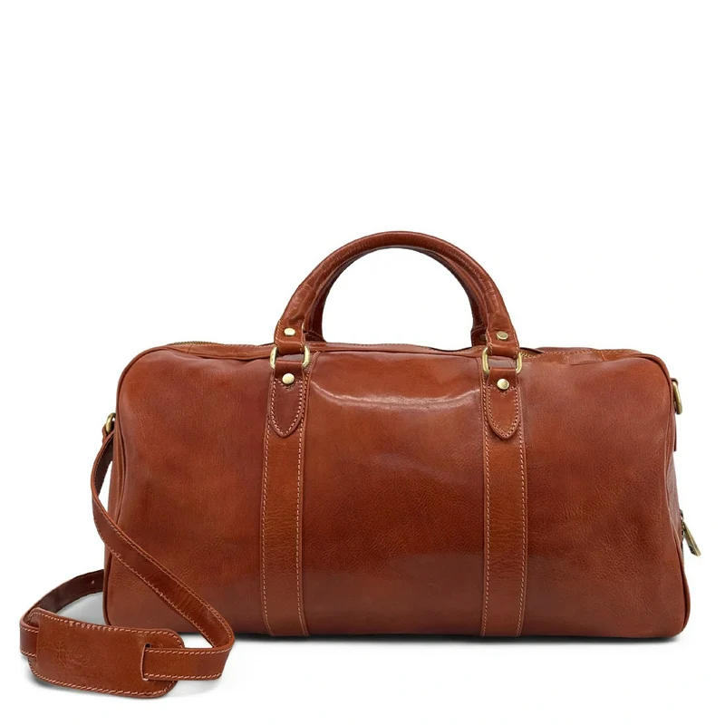 Sac de voyage en cuir lisse KALAHARI Marron cognac