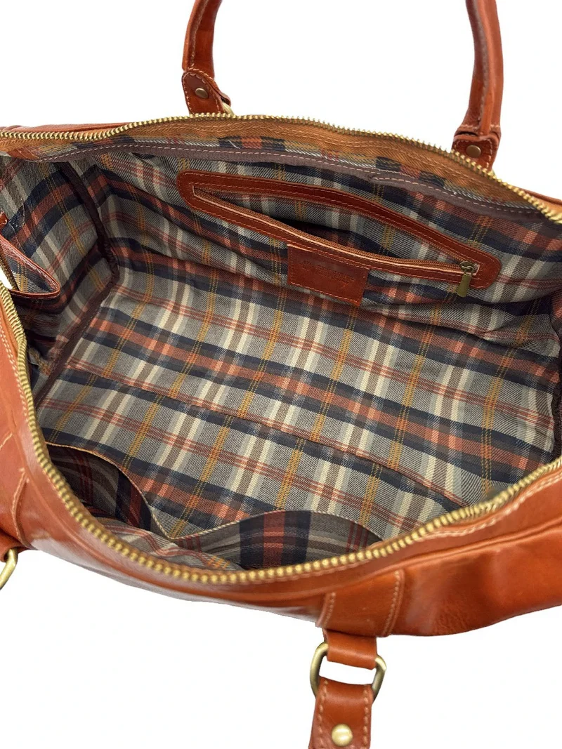 Sac de voyage en cuir lisse KALAHARI Marron cognac