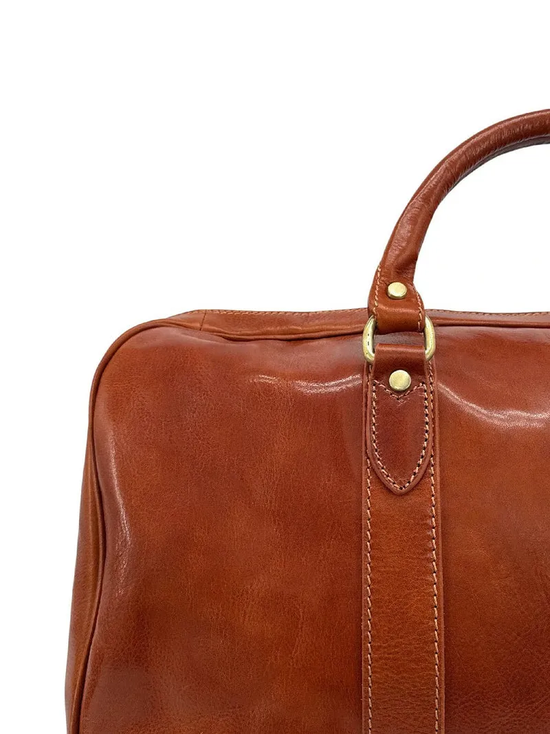 Sac de voyage en cuir lisse KALAHARI Marron cognac