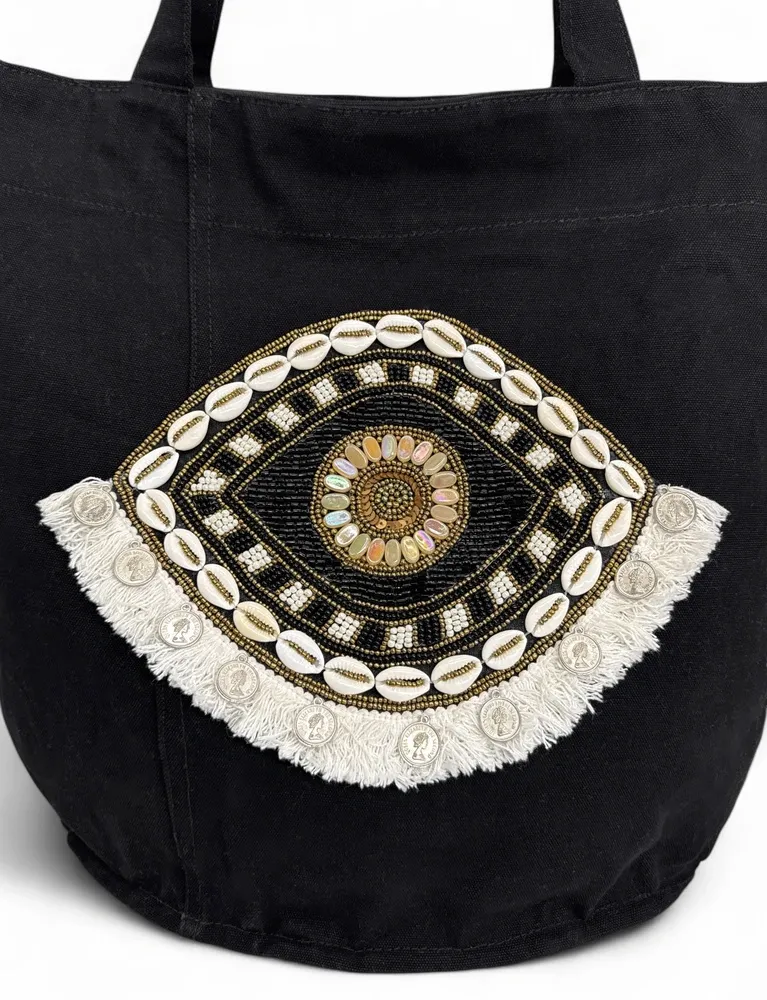 Grand sac en coton et perles I SEA YOU Noir