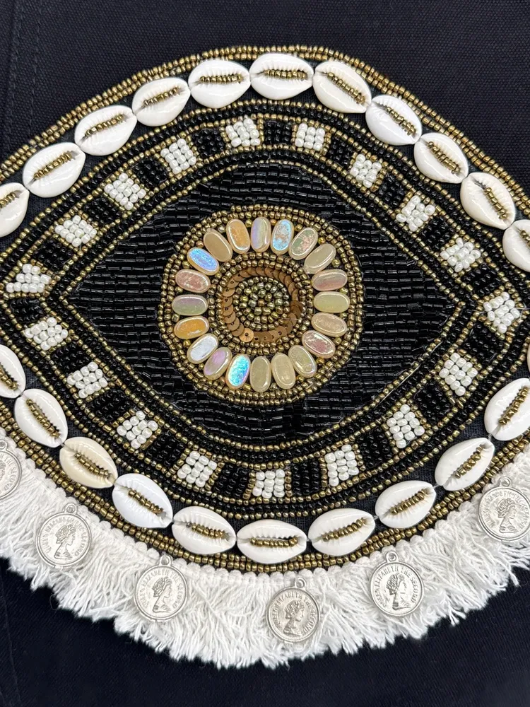 Grand sac en coton et perles I SEA YOU Noir