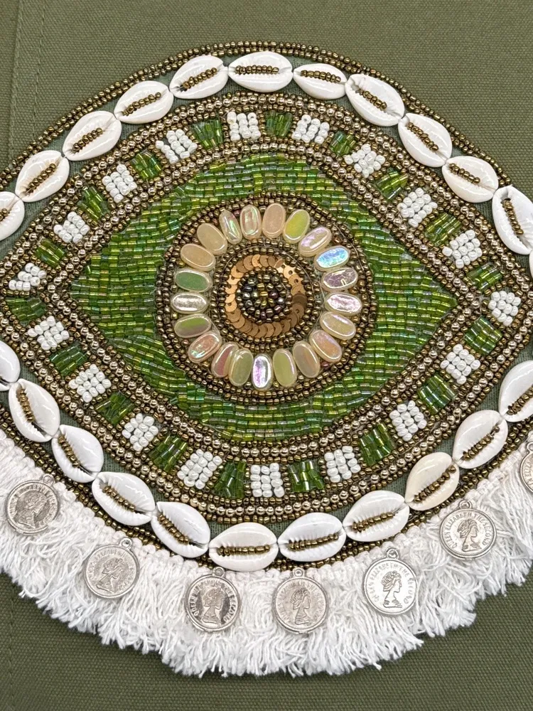 Grand sac en coton et perles I SEA YOU Kaki