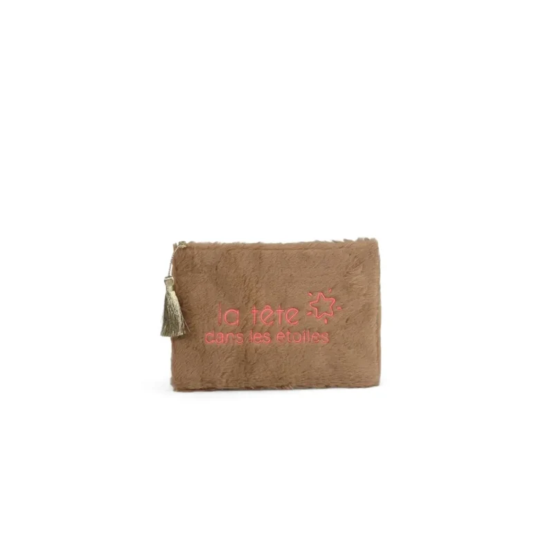 Trousse pochette en fausse fourrure FLUFFY STAR Taupe