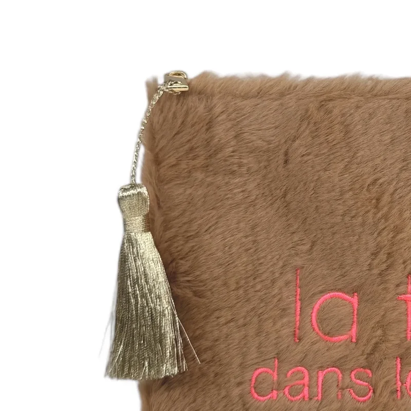 Trousse pochette en fausse fourrure FLUFFY STAR Taupe