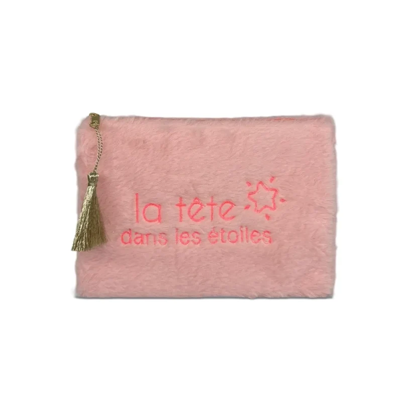Trousse pochette en fausse fourrure FLUFFY STAR Rose pâle
