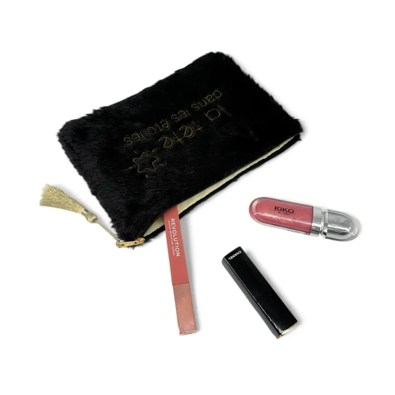 Trousse pochette en fausse fourrure FLUFFY STAR Noir