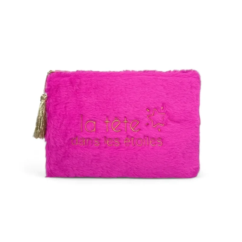 Trousse pochette en fausse fourrure FLUFFY STAR Rose fuchsia