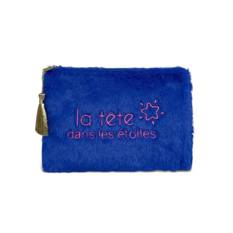 Trousse pochette en fausse fourrure FLUFFY STAR Bleu roi