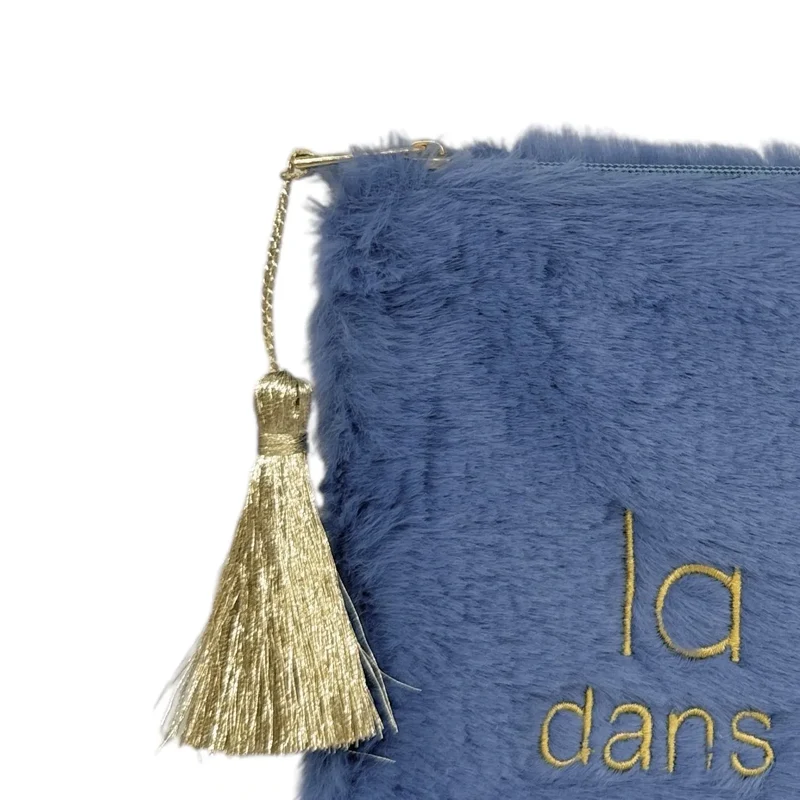 Trousse pochette en fausse fourrure FLUFFY STAR Bleu denim