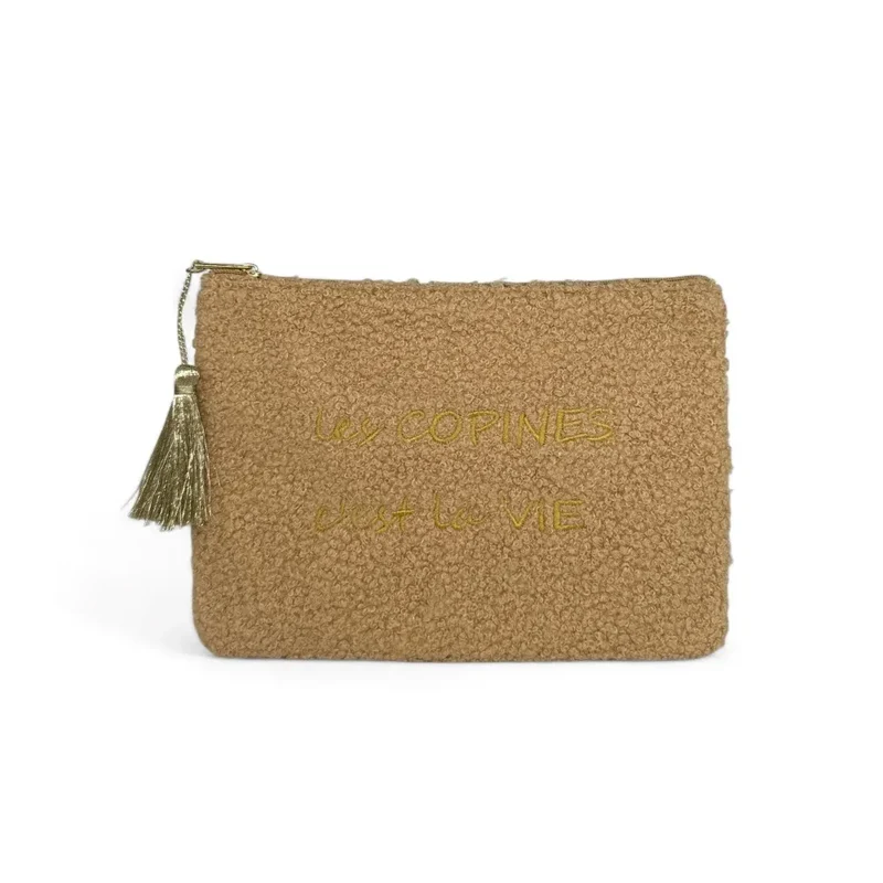 Trousse pochette en peluche PILOU COP'S Taupe
