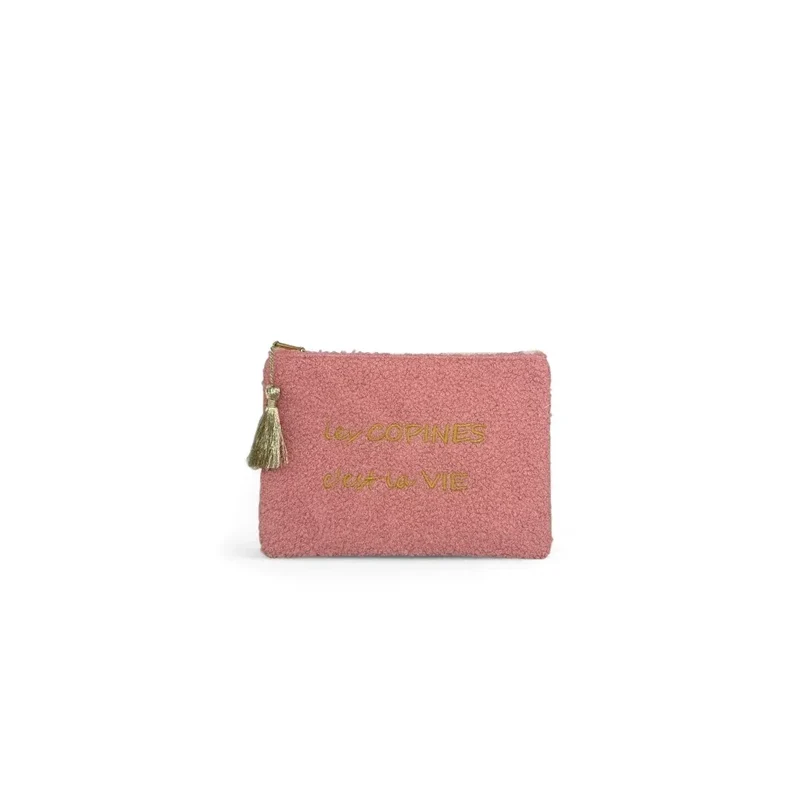 Trousse pochette en peluche PILOU COP'S Rose pâle
