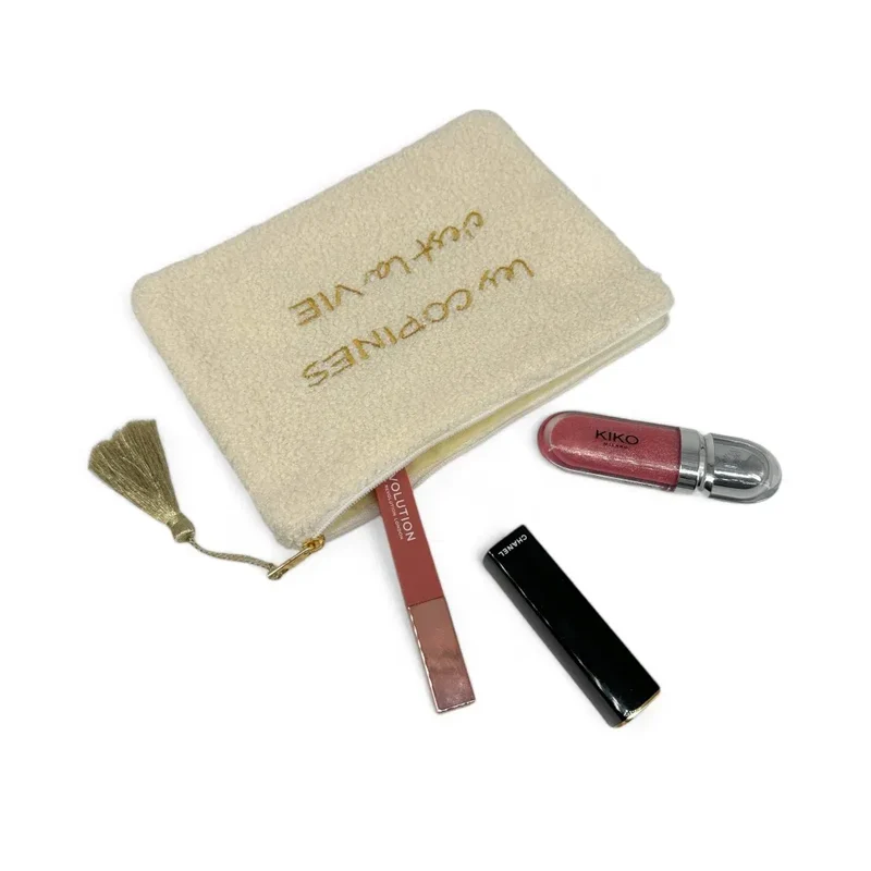 Trousse pochette en peluche PILOU COP'S Beige crème