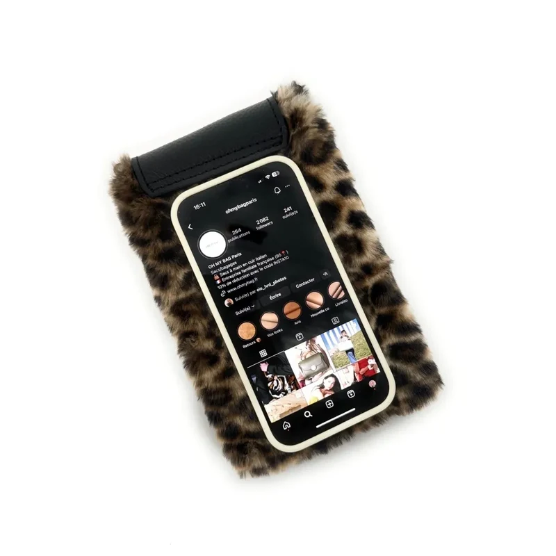 Pochette téléphone en cuir et fausse fourrure NAKIA Ocelot