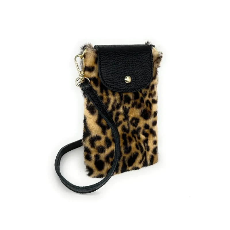 Pochette téléphone en cuir et fausse fourrure NAKIA Léopard