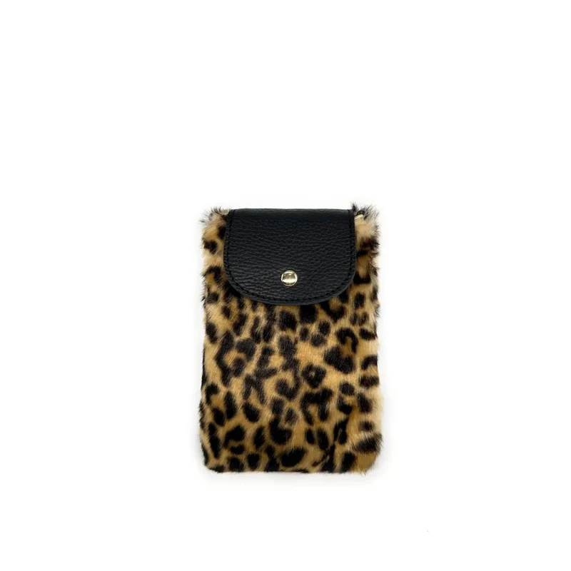 Pochette téléphone en cuir et fausse fourrure NAKIA Léopard